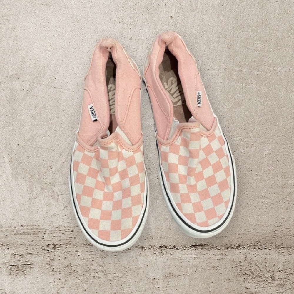 Vans pink checkered slip on shoes size 6